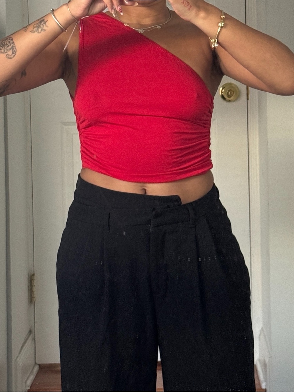 Red One-Shoulder Crop Top - Women